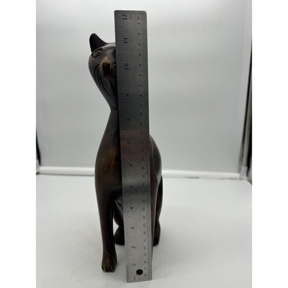 Vintage MCM Tall Solid Wood Carved Cat Statue Figure 12 Inch-AS IS - Picture 8 of 8